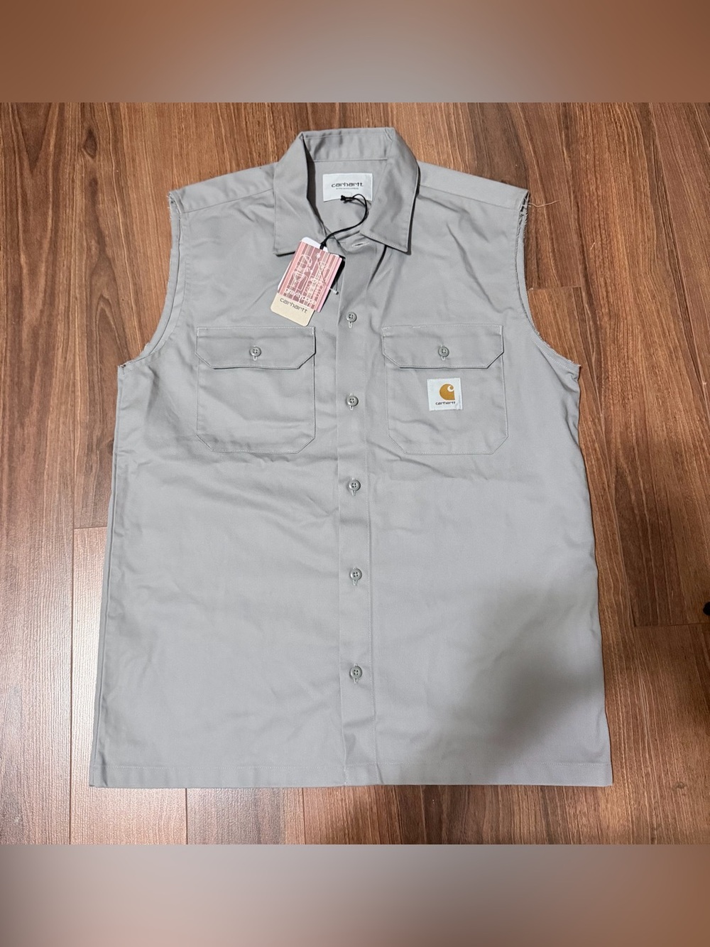 Carhartt Men’s Sleeveless Button-Down Work Shirt - Light Gray